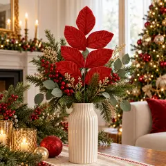 Ramo Ertemios Decorazione Natalizia 70cm  Foglia Rossa - fiori e ghirlande