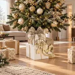 Base Albero di Natale Brecht Regali Bianco Oro 55 Cm - basi albero