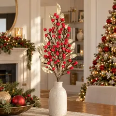 Ramo Natalizio Jewell Oro con Bacche Rosso 70 Cm - fiori e ghirlande