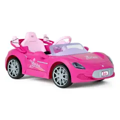 Auto Elettrica di Barbie 12V con Sedile in Similpelle, Luci LED, Portiere Apribili, Rosa - auto