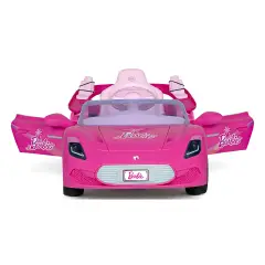 Auto Elettrica di Barbie 12V con Sedile in Similpelle, Luci LED, Portiere Apribili, Rosa - auto