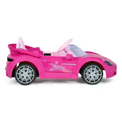 Auto Elettrica di Barbie 12V con Sedile in Similpelle, Luci LED, Portiere Apribili, Rosa - auto