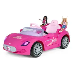 Auto Elettrica di Barbie 12V con Sedile in Similpelle, Luci LED, Portiere Apribili, Rosa - auto