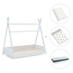 Alondra Letto Montessori a Casetta 90x200cm Bianco con Tessile Taiga - collezioni