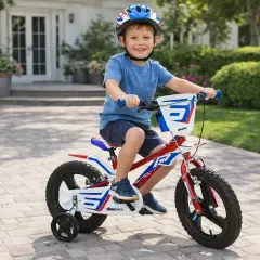 Bicicletta Bambino 14" Bianco - Rosso - Blu Con Rotelline Stabilizzatrici - biciclette bambini