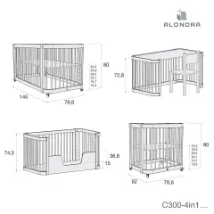 Alondra Crea 3 Bianco Pack Culla-lettino K33-M1100 Con Tessile 153 E Materasso - collezioni