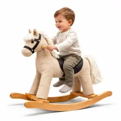 Cavalluccio a Dondolo in Tessuto con Versi per i Bambini più Piccoli, Beige - Primi movimenti