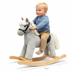 Cavalluccio a Dondolo in Tessuto con Versi per i Bambini più Piccoli, Grigio - Primi movimenti