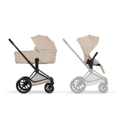 Priam Comfort Cozy Beige 2in1 Con Navicella Richiudibile-Passeggino con Telaio Matt Black - trio e modulari