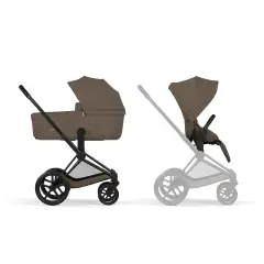 Priam Comfort Coconut Brown 2in1 Con Navicella Richiudibile-Passeggino con Telaio Matt Black - trio e modulari