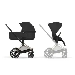 Priam Comfort Sepia Black 2in1 Con Navicella Richiudibile-Passeggino con Telaio Rosegold - trio e modulari