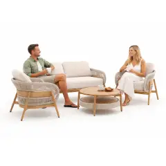 Salotto da Giardino Samira in Alluminio, Effetto Legno e Corda con Cuscini - aperitivi e cocktail