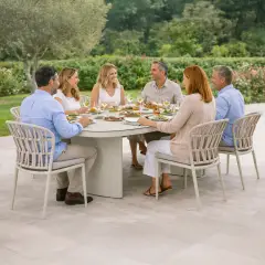 Set Tavolo da Giardino Calais in Alluminio e Corda con 6 Sedie Impilabili e Piano in Vetro Ceramico - aperitivi e cocktail