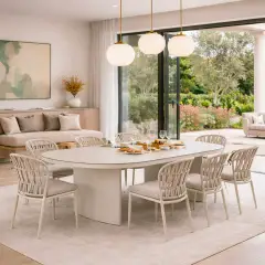 Set Tavolo da Giardino Calais in Alluminio e Corda con 6 Sedie Impilabili e Piano in Vetro Ceramico - aperitivi e cocktail