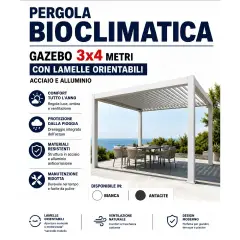 Pergola Bioclimatica, Gazebo 3x4 Metri con Lamelle Orientabili, Acciaio e Alluminio, Antracite - gazebi in ferro