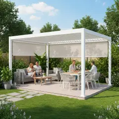 Pergola Bioclimatica con Coppia di Tende a Rullo Oscuranti in Textilene - gazebi in ferro