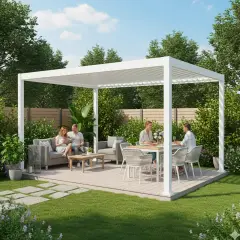Pergola Bioclimatica con Coppia di Tende a Rullo Oscuranti in Textilene - gazebi in ferro