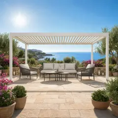 Pergola Bioclimatica con Coppia di Tende a Rullo Oscuranti in Textilene - gazebi in ferro