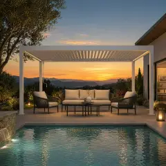 Pergola Bioclimatica con Coppia di Tende a Rullo Oscuranti in Textilene - gazebi in ferro