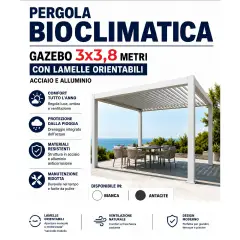 Pergola Bioclimatica con Coppia di Tende a Rullo Oscuranti in Textilene - gazebi in ferro