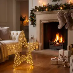 Stella Luminosa Natalizia 40 cm con 600 LED Luce Calda, Struttura Oro, Idonea Anche per Esterni - luci