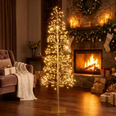 Albero di Natale Faggio Slim 438 LED, Altezza 90 cm, Finitura Oro - alberi led di design