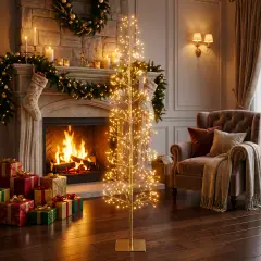 Albero di Natale Faggio Slim 708 LED, Altezza 150 cm, Finitura Oro - alberi led di design