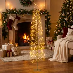 Albero di Natale Faggio Slim 1080 LED, Altezza 180 cm, Finitura Oro - alberi led di design
