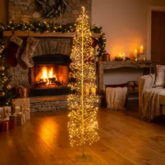Albero di Natale Faggio Slim 1224 LED, Altezza 210 cm, Finitura Oro - alberi led di design