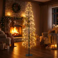 Albero di Natale Faggio Slim 708 LED, Altezza 150 cm, Finitura Nero - alberi led di design