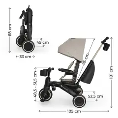 Kinderkraft Triciclo Pieghevole JAZZ 3 Beige – da 9 Mesi a 5 Anni - Tricicli e primi passi