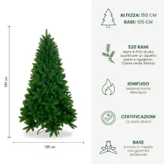 Albero di Natale Velkar in PVC, 520 Rami con Apertura a Ombrello, Altezza 150 cm - alberi
