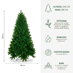 Albero di Natale Velkar in PVC, 1475 Rami con Apertura a Ombrello, Altezza 240 cm - alberi
