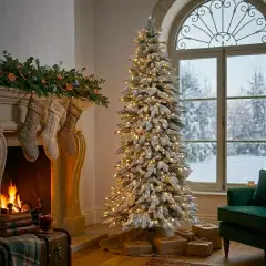 Albero di Natale Luminoso Slim Innevato Fitz Roy, 100% PE Real Touch, 320 Led, Altezza 210 cm - alberi