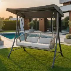 Dondolo Saoma 2 Posti Brown con Tettuccio Parasole – Relax e Comfort per Due Persone - amache e dondoli