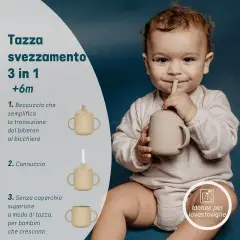 Tazza Evolutiva Per Bambini In Silicone 3 In 1 Beige Suavinex - biberon e accessori
