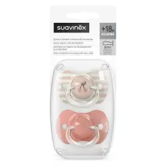 Birdies Succhietto Con Tettina In Silicone +18M Rosa 2 Pezzi Suavinex - ciucci