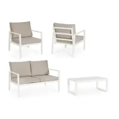 Salotto Hilde Bianco 4 Posti con Cuscini Tortora - set e salotti