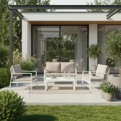 Salotto Hilde Bianco 4 Posti con Cuscini Tortora - set e salotti