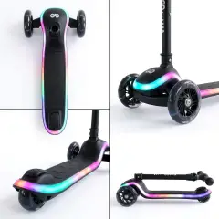 Monopattino 3 Ruote Regolabile e Pieghevole FlashGo con Luci LED per Bambini 3-5 Anni, Nero - monopattini