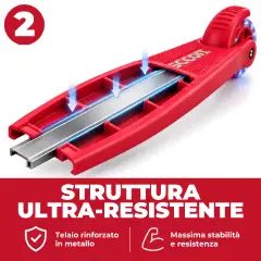Monopattino 3 Ruote Regolabile e Pieghevole BabyScoot con Ruote LED, Rosso - monopattini