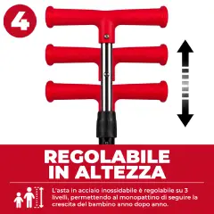 Monopattino 3 Ruote Regolabile e Pieghevole BabyScoot con Ruote LED, Rosso - monopattini