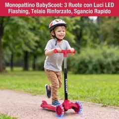 Monopattino 3 Ruote Regolabile e Pieghevole BabyScoot con Ruote LED, Rosso - monopattini