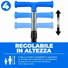 Monopattino 3 Ruote Regolabile e Pieghevole BabyScoot con Ruote LED per Bambini 3-5 Anni, Celeste - monopattini