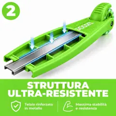 Monopattino 3 Ruote Regolabile e Pieghevole BabyScoot con Ruote LED per Bambini 3-5 Anni, Verde - monopattini