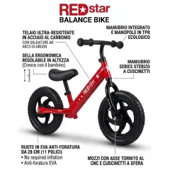 Bicicletta Senza Pedali Red Star: Balance Bike Acciaio con Sella e Manubrio Regolabili, Ruote 28 cm - Tricicli e primi passi