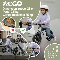 Bicicletta Balance Bike StarGo con Sellino Regolabile, Ruote 25 cm, Rossa - Tricicli e primi passi