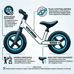 Bicicletta Balance Bike StarGo con Sellino Regolabile, Ruote 25 cm, Rossa - Tricicli e primi passi
