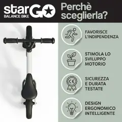 Bicicletta Balance Bike StarGo con Sellino Regolabile, Ruote 25 cm, Bianca - Tricicli e primi passi