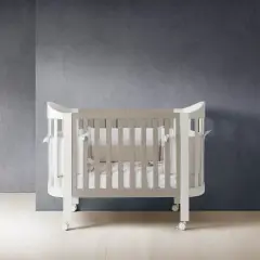 Lettino Trasformabile Candy 3-in-1 Bianco-Tortora con Tessile Coordinato - collezioni